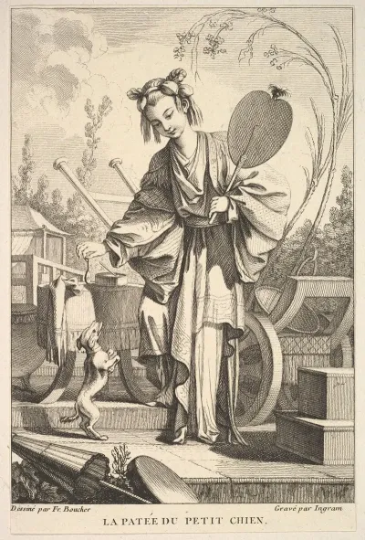 The Small Dog Standing On Hind Legs After Francois Boucher