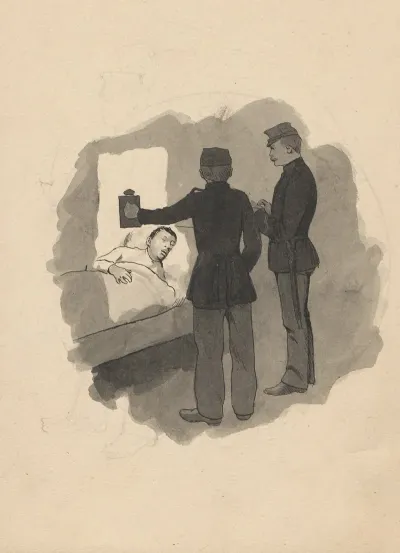 The Soldier Is Awakened When A Sergeant With A Pocketbook In His Hand And A Private With A Flashlight Come To Inspect Him