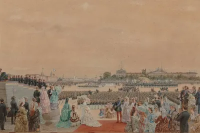 The Solemn Service On The Occasion Of The Bicentenary Of Peter Is Birth 1672 1725 On Senate Square In Saint Petersburg 30 May 1872