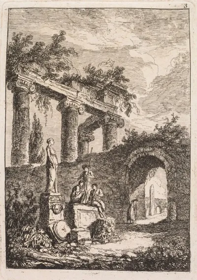 The Statue In Front Of Ruins
