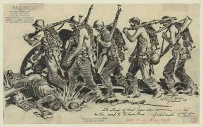 The Stench Of Dead Japsanese Was Nauseating Inf On The Road To Kokumbona Guadalcanal Sketched Between Air Alarms