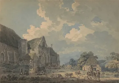 The Tithe Barn At Abbotsbury With The Abbey On The Hill
