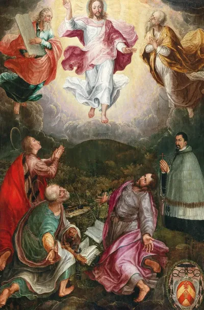 The Transfiguration Of Christ On Mount Tabor With The Prophets Elijah And Moses With Saints John Peter And James And The Donor Jacob Rassler 1568 1617