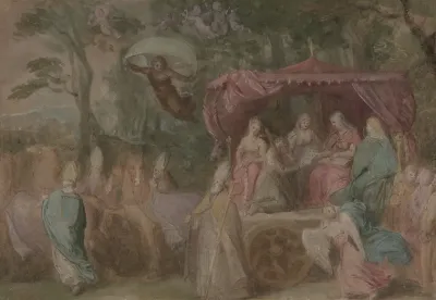 The Triumph Of The Church Ecclesia Presented With The Doctrines Seated In A Chariot Attended By The Four Doctors Of The Church
