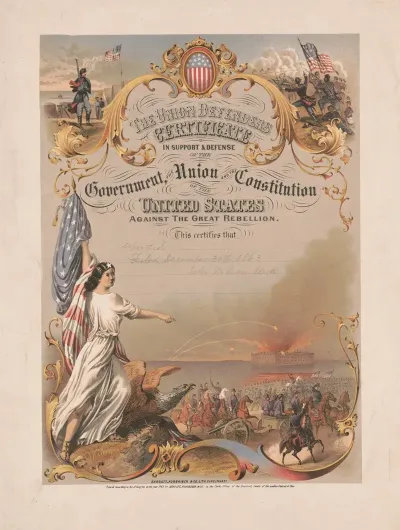 The Union Defenders Certificate In Support Defense Of The Government The Union And The Constitution Of The United States Against The Great Rebellion