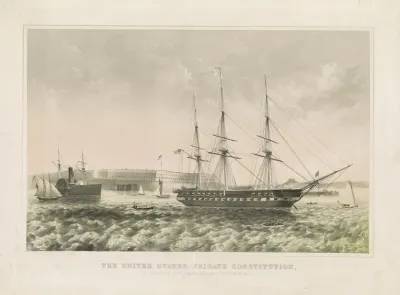 The United States Frigate Constitution At Anchor Off Fort Adams Newport R I