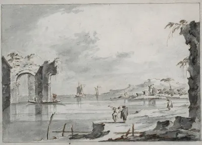 The Venetian Lagoon With Ruins And Figures
