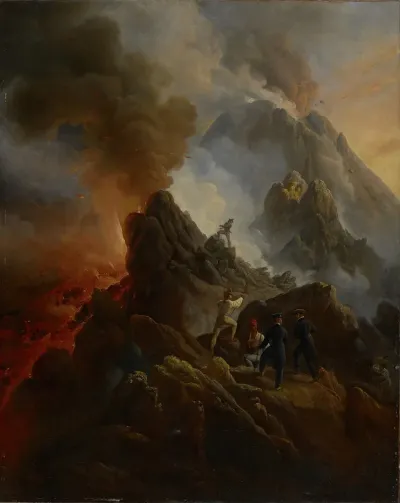 The Vesuvius Erupting The Artist And His Father Carle Vernet In The Foreground