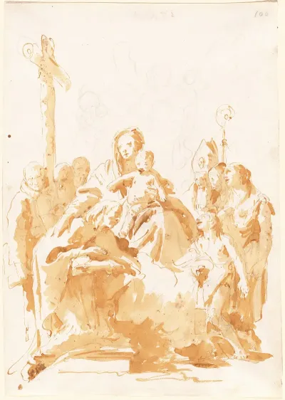 The Virgin And Child Adored By Bishops Monks And Women