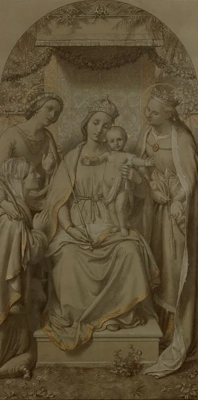 The Virgin And Child Beneath A Baldachin With Saints Agnes Dorothea And Irene