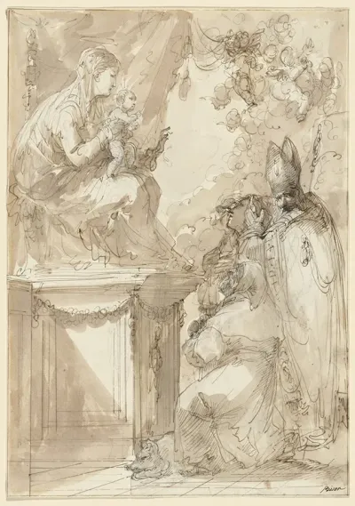 The Virgin And Child Enthroned Adored By Saints