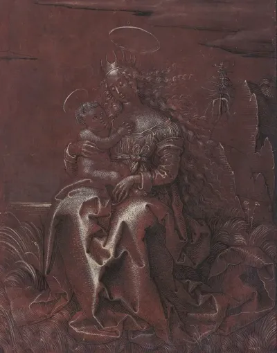 The Virgin And Child On A Grassy Bench