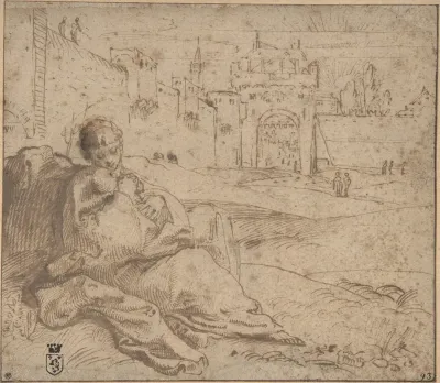 The Virgin And Child Resting Outside A City Gate