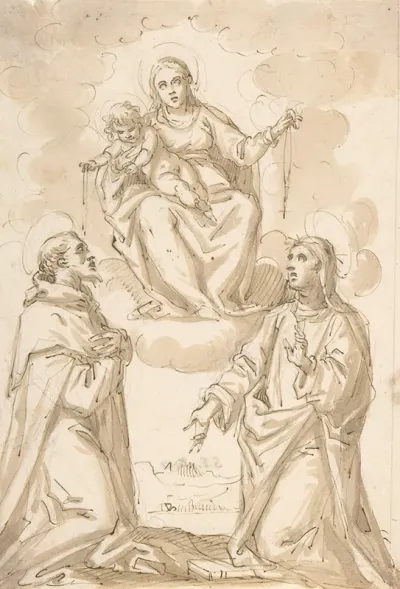 The Virgin And Child With Chaplets Appearing To Saint Dominic And Saint Catherine Of Siena