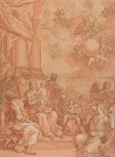 The Virgin And Child With Saints And Angels And God The Father In The Sky