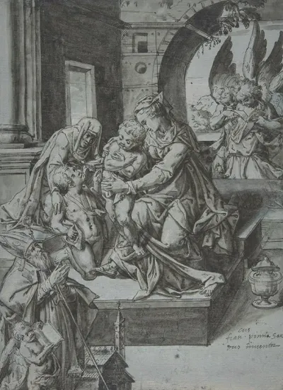 The Virgin And Child With The Infant Baptist Saint Elizabeth A Kneeling Prelate And Three Attendant Angels