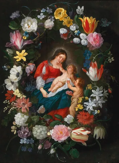 The Virgin And Child With The Infant Saint John The Baptist Surrounded By A Garland Of Flowers