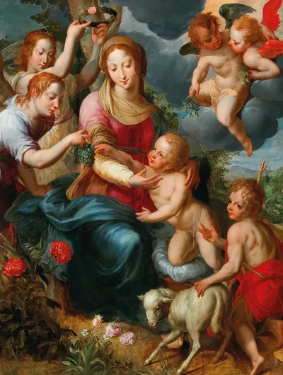 The Virgin And Child With The Infant Saint John The Baptist Surrounded By Angels