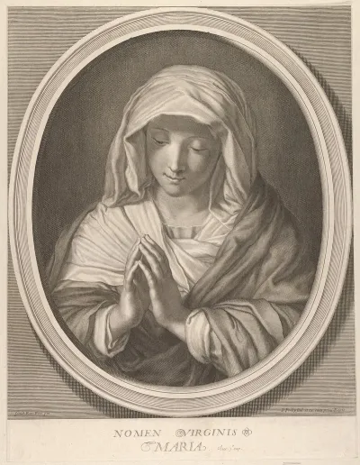 The Virgin In Prayer Looking Down In An Oval Frame After Reni