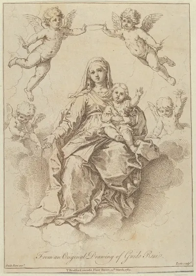 The Virgin Seated In The Clouds With The Infant Christ Surrounded By Putti After A Drawing By Reni