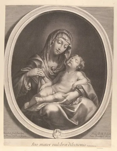 The Virgin Seated With The Infant Christ Sleeping In Her Lap In An Oval Frame After Reni