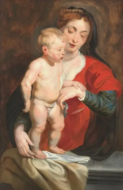 The Virgin Supporting The Christ Child On A Parapet