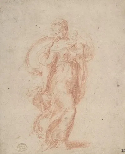 The Virgin Walking To The Right Carrying The Christ Child