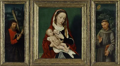 The Virgin With Child Central Panel Saints Andrew And Francis Inner Side Triptych