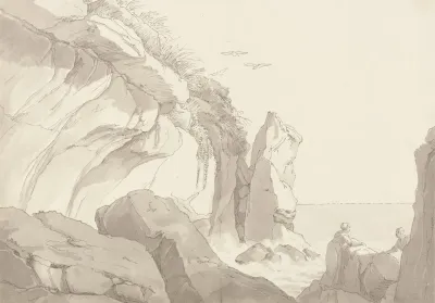 The Warren Near Exmouth Devon Figures On Rocks At The Seas Edge
