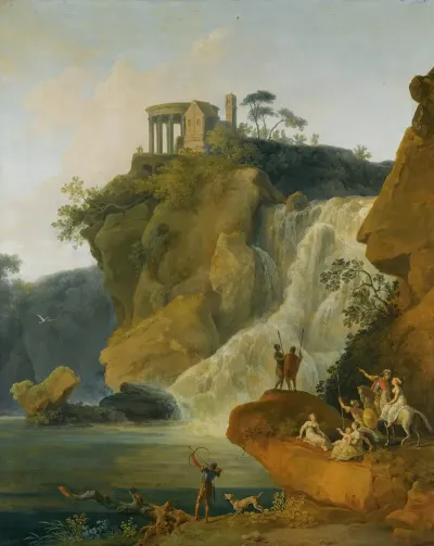 The Waterfalls At Tivoli With Figures Resting And Hunting