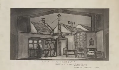 The Weavers Act 5 Weaving Shop And Domestic Interior Against City Rooftops Bw