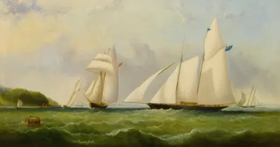 The Yacht Cambria Racing Off Ryde Isle Of Wight