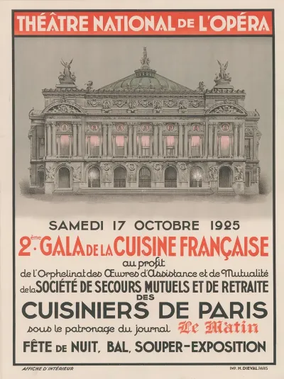 Theatre National De Lopera Samedi 17 Octobre 1925 2eme Gala De La Cuisine Francaise