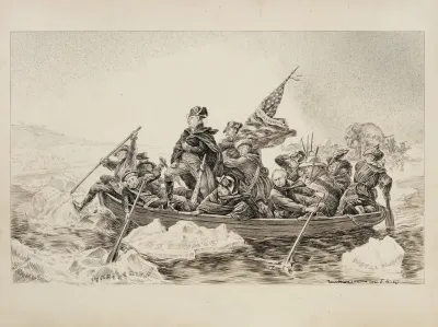 Theodore Roosevelt And His Supporters Depicted As Washington Crossing The Potomac