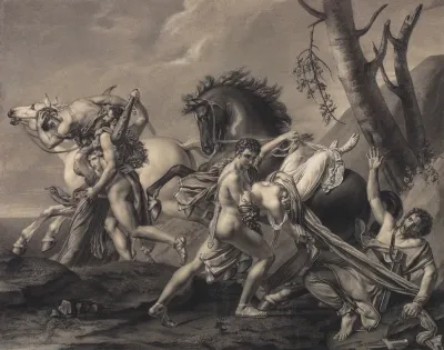 Theseus And Pirithous Clearing The Earth Of Brigands Deliver Two Women From The Hands Of Their Abductors