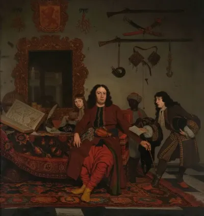 Thomas Hees And His Servant Thomas And Nephews Jan And Andries Hees