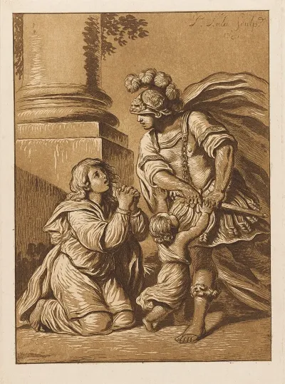 Threatening Soldier With Pleading Wife And Child