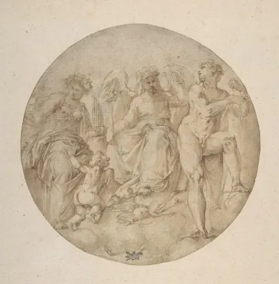 Three Allegorical Figures In A Roundel