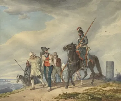 Three Armed Riders Escorting Prisoners Near Reims
