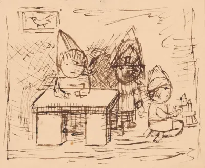 Three Children In A Cottage Room
