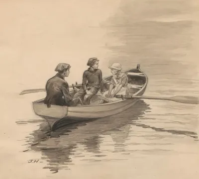 Three Children Two Boys And A Girl In A Rowboat
