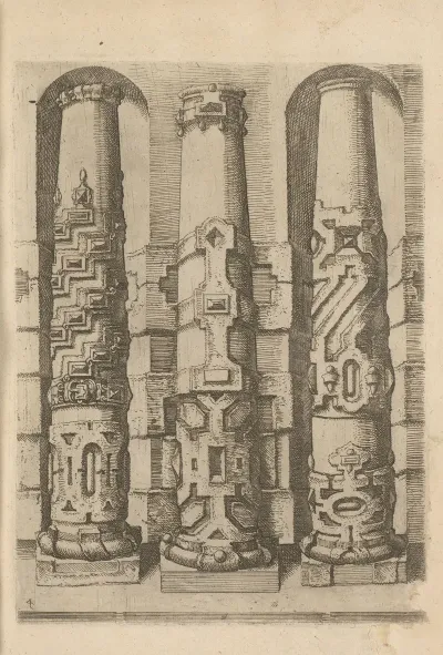 Three Columns With Rustication From The Tuscan Order
