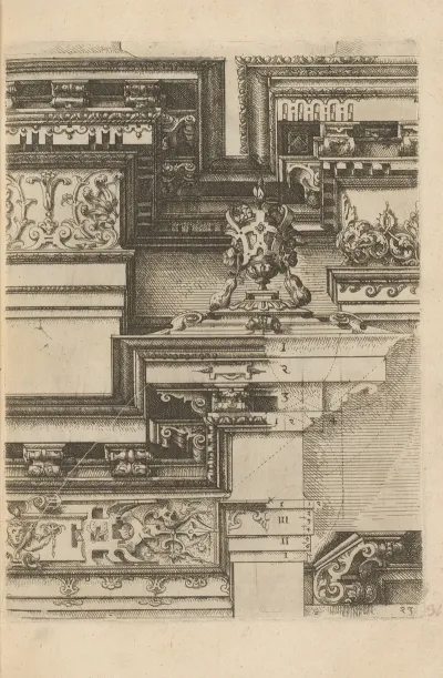 Three Corinthian Capitals A Console And Two Crowns