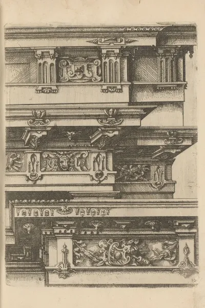 Three Doric Capitals Decorated With Garlands Weapon Trophies Scrollwork And Animal Heads In The Metopes