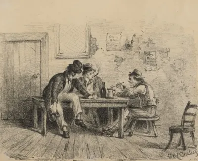 Three Drinkers Seated At Table