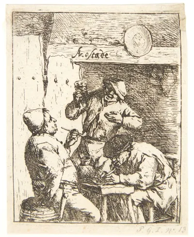 Three Farmers Smoking And Drinking In A Tavern