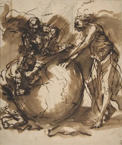 Three Figures Around A Globe