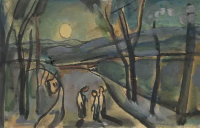 Three Figures In A Moonlit Landscape