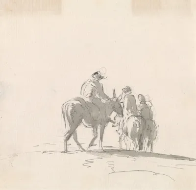 Three Figures Mounted On Mules