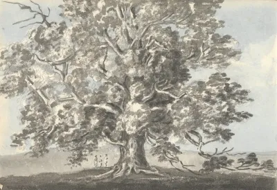 Three Figures Standing Under A Large Tree
